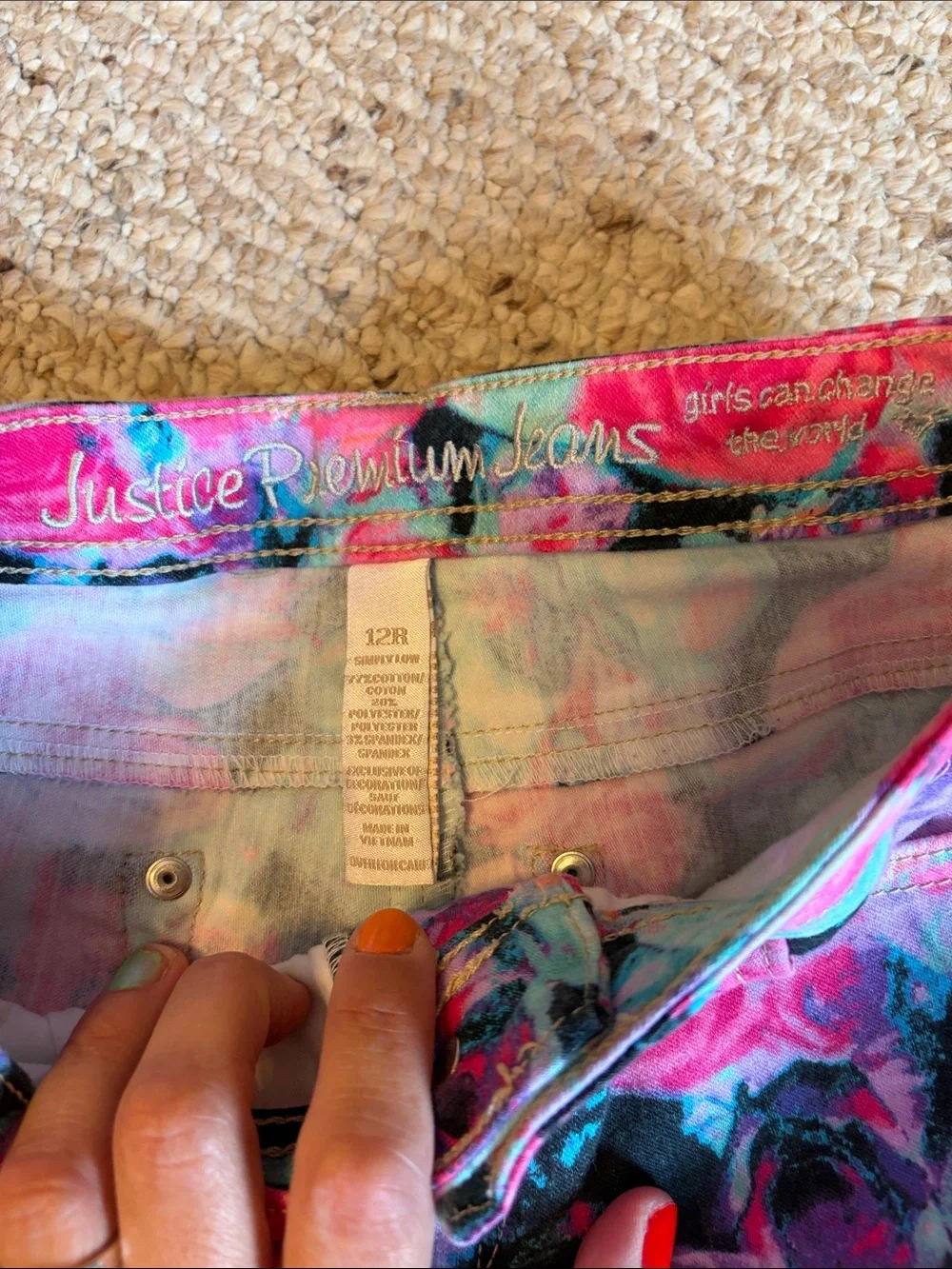 Justice Girls Floral Rose Print Jeans